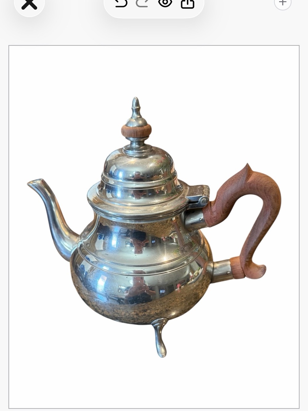 Vintage Williamsburg Stieff Pewter Teapot CW80-30 Wood Handle 9” Colonial